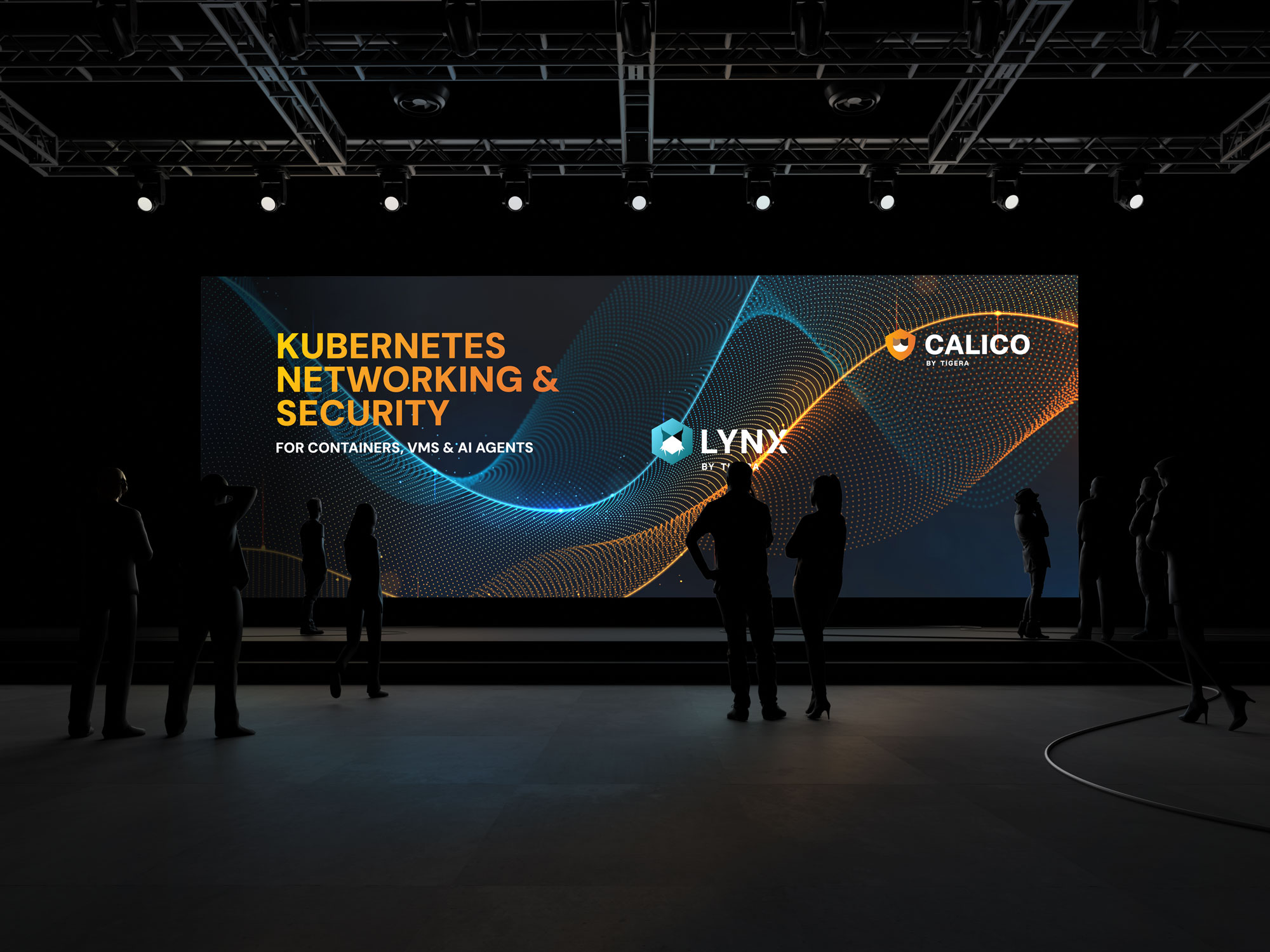 Calico and Lynx by Tigera on a conference stage screen
