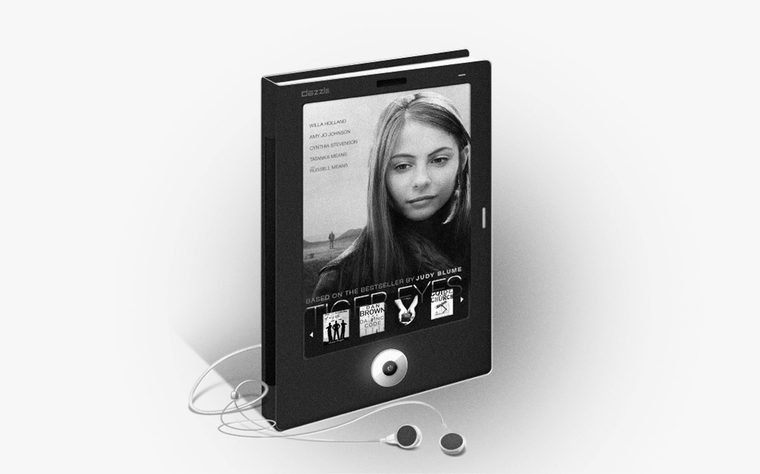 Dazzle e-ink reader with earphones