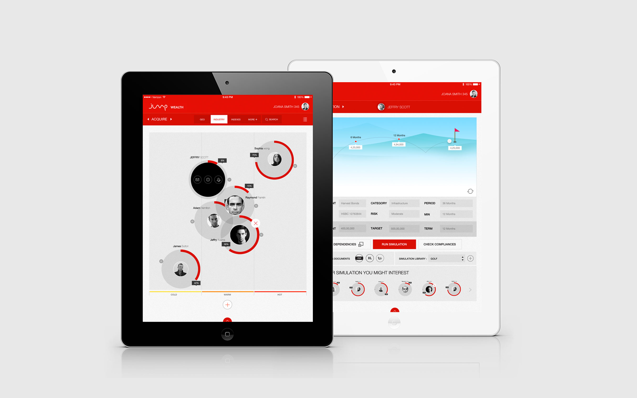 Jump Wealth — tablet application screens
